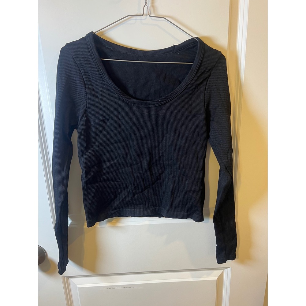 Unbranded Womens Long Sleeve Top Ribbed Scoop Neck Black Size Small